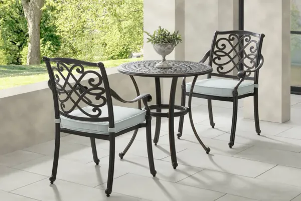 Carina Bronze 3 Pc 30 in. Round Outdoor Dining Set with Sky Cushions