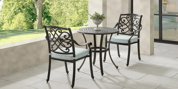 Carina Bronze 3 Pc 30 in. Round Outdoor Dining Set with Sky Cushions