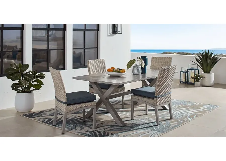 Sun Valley Light Gray 5 Pc Rectangle Outdoor Dining Set with Blue Cushions