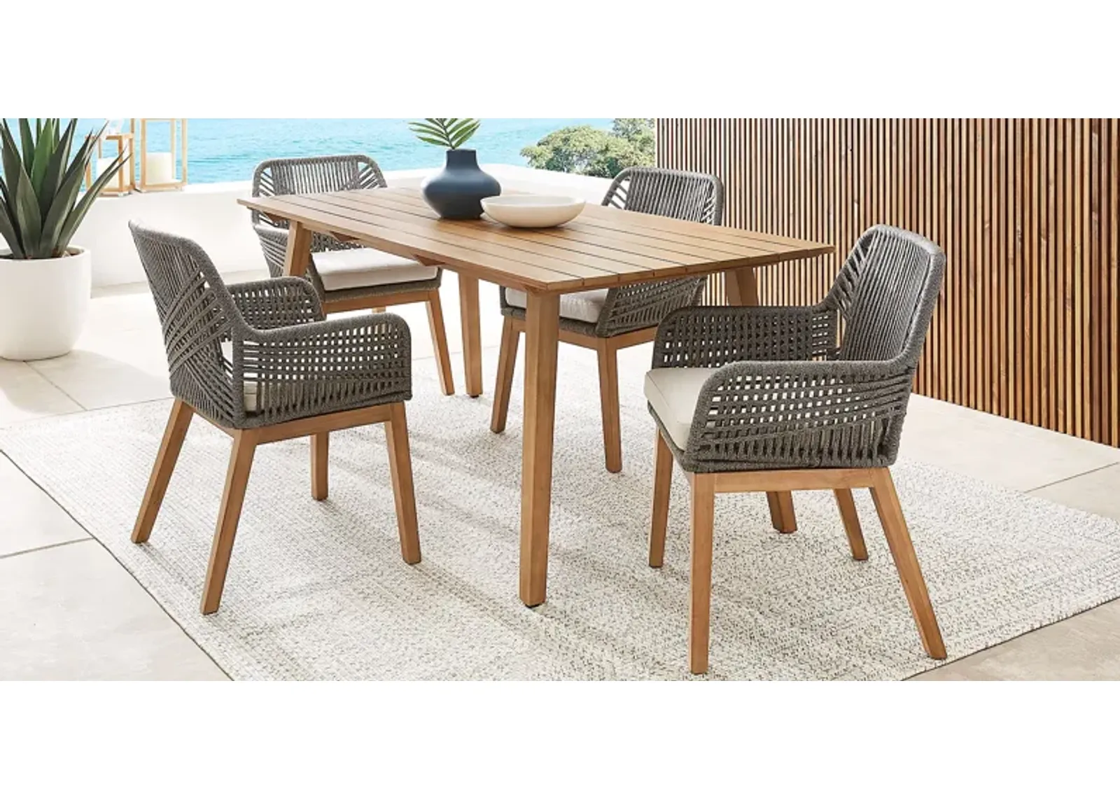 Tessere Natural 5 Pc Outdoor Dining Set with Gray Arm Chairs