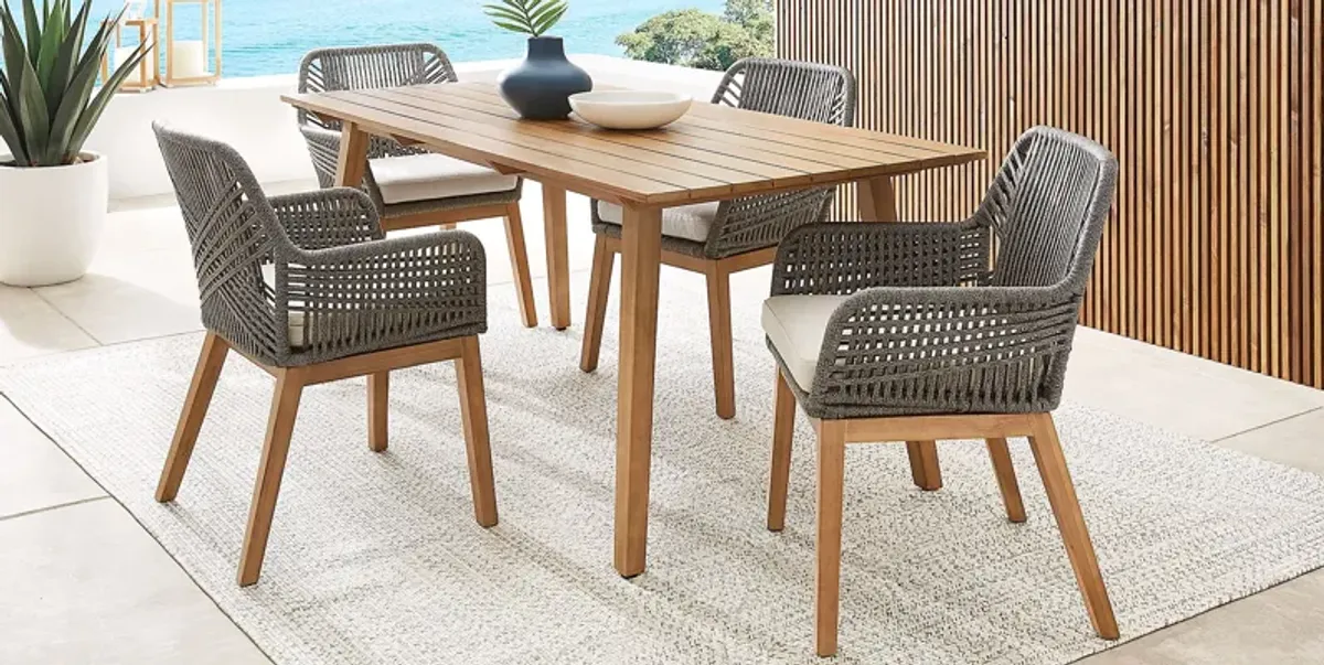 Tessere Natural 5 Pc Outdoor Dining Set with Gray Arm Chairs