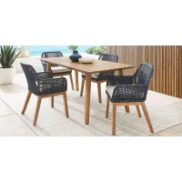 Tessere 5 Pc Natural Outdoor Dining Set with Blue Arm Chairs