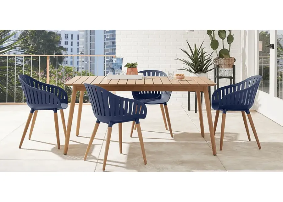 Nassau 5 Pc Rectangle Outdoor Dining Set with Blue Chairs