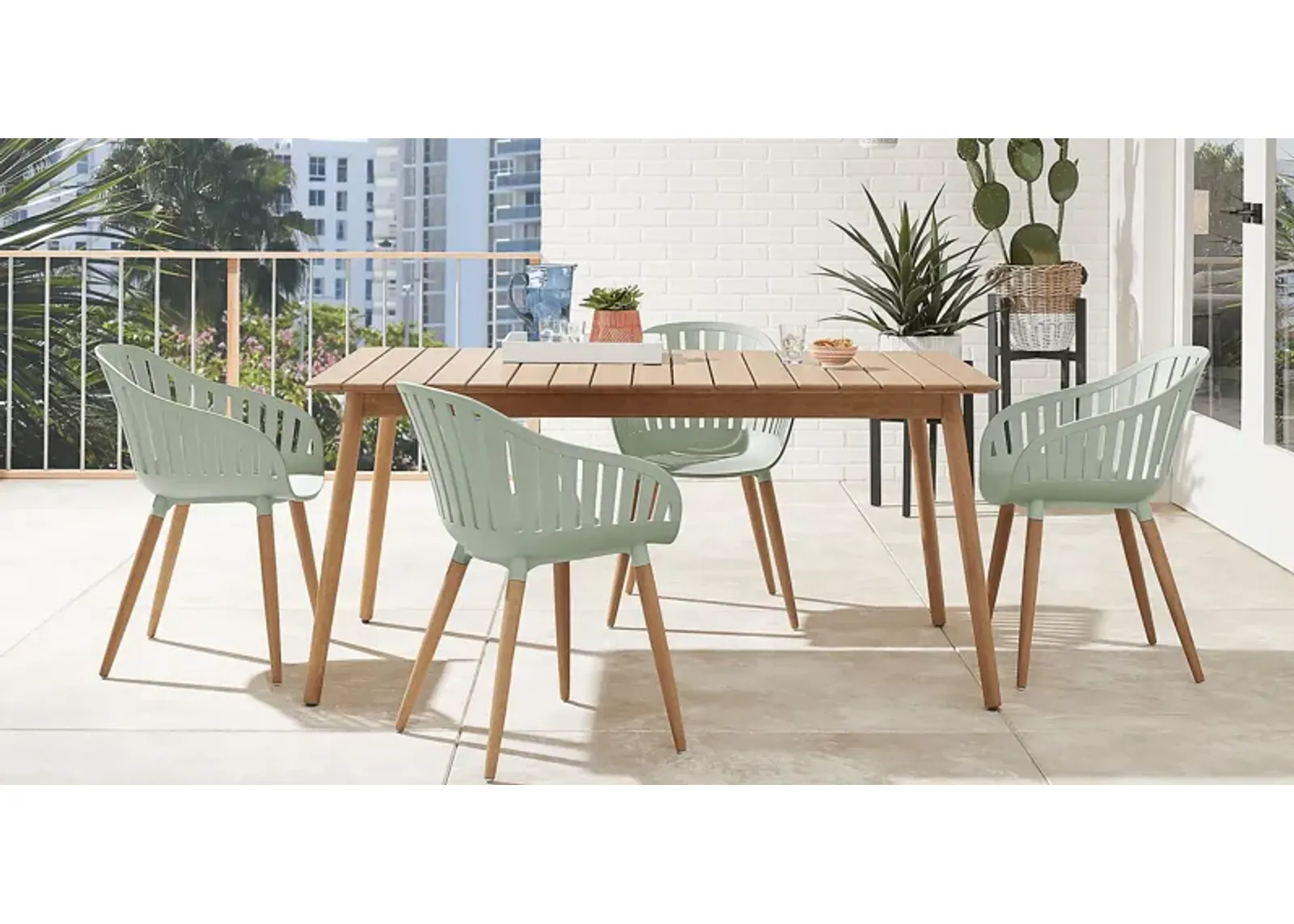 Nassau 5 Pc Rectangle Outdoor Dining Set with Green Chairs