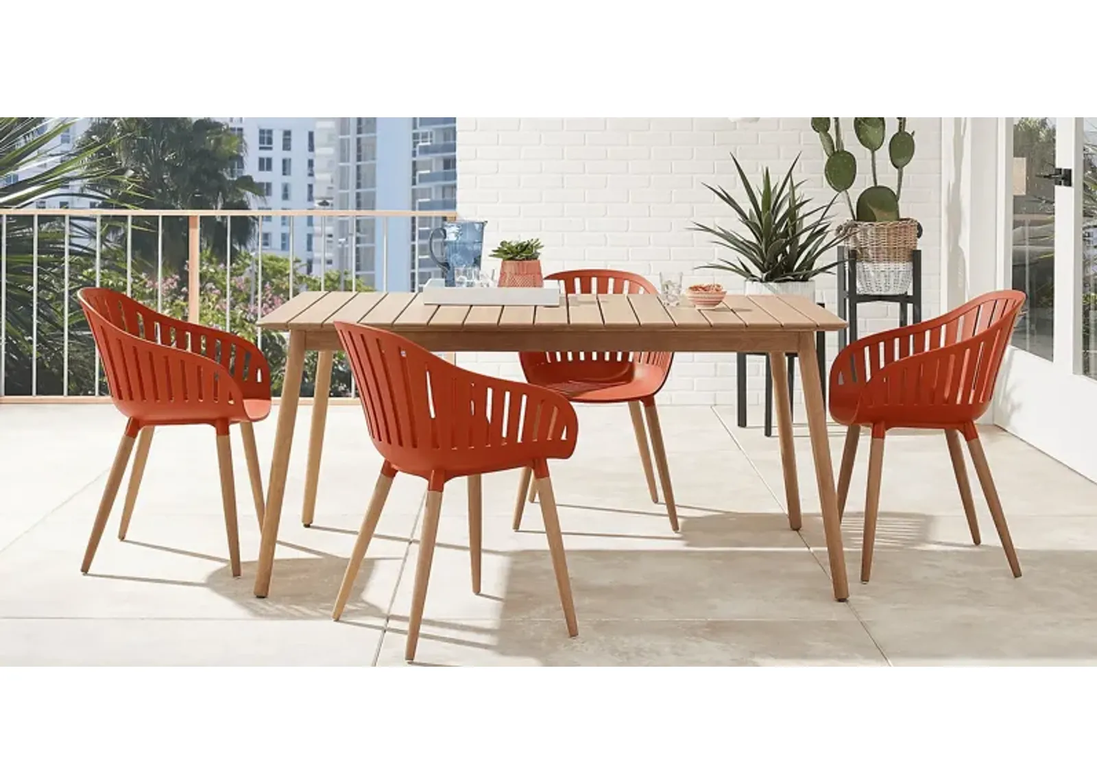 Nassau 5 Pc Rectangle Outdoor Dining Set with Orange Chairs