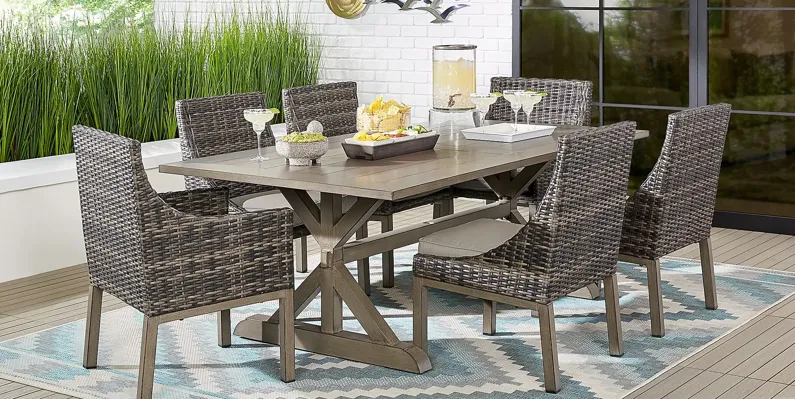 Montecello Gray 7 Pc 105 in. Rectangle Outdoor Dining Set with Silver Cushions