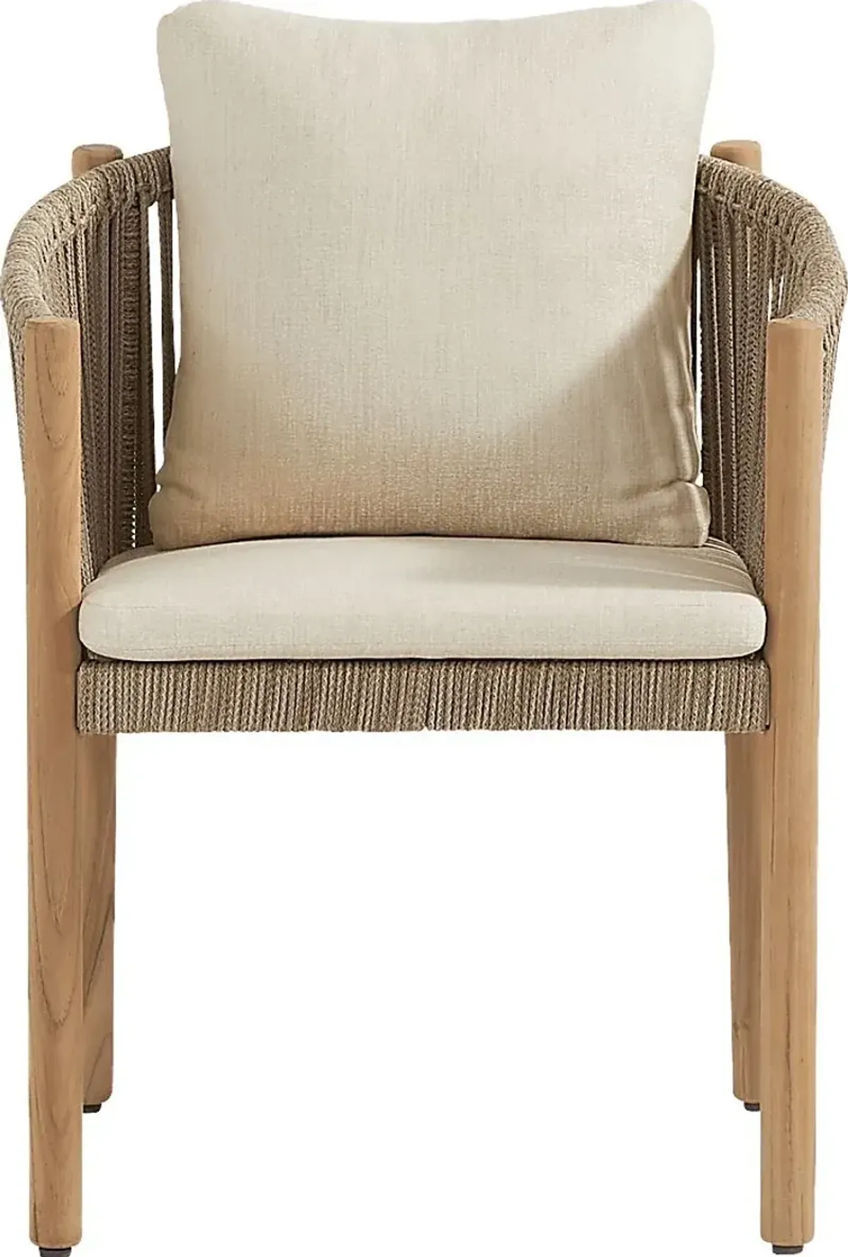 Koda Natural 5 Pc Round Outdoor Dining Set with Beige Arm Chairs