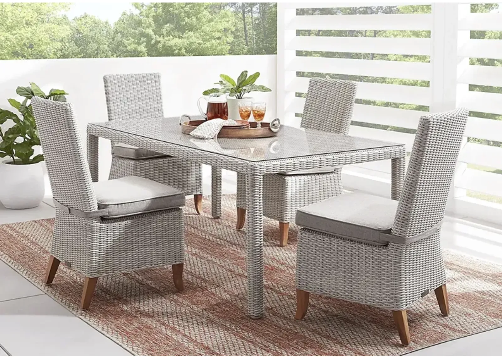 Patmos Gray 5 Pc Outdoor Dining Set with Mushroom Cushions