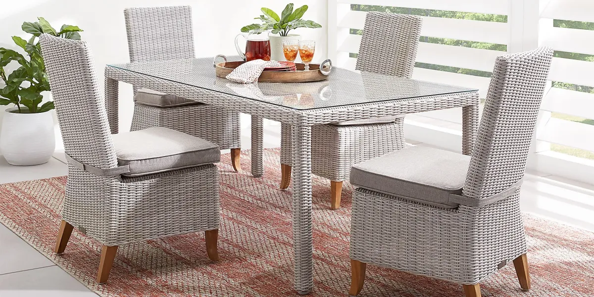 Patmos Gray Wicker Rectangle Outdoor Dining Table