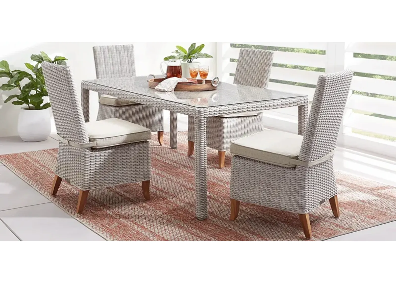 Patmos Gray 5 Pc Outdoor Dining Set with Linen Cushions