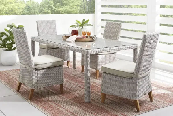 Patmos Gray 5 Pc Outdoor Dining Set with Linen Cushions