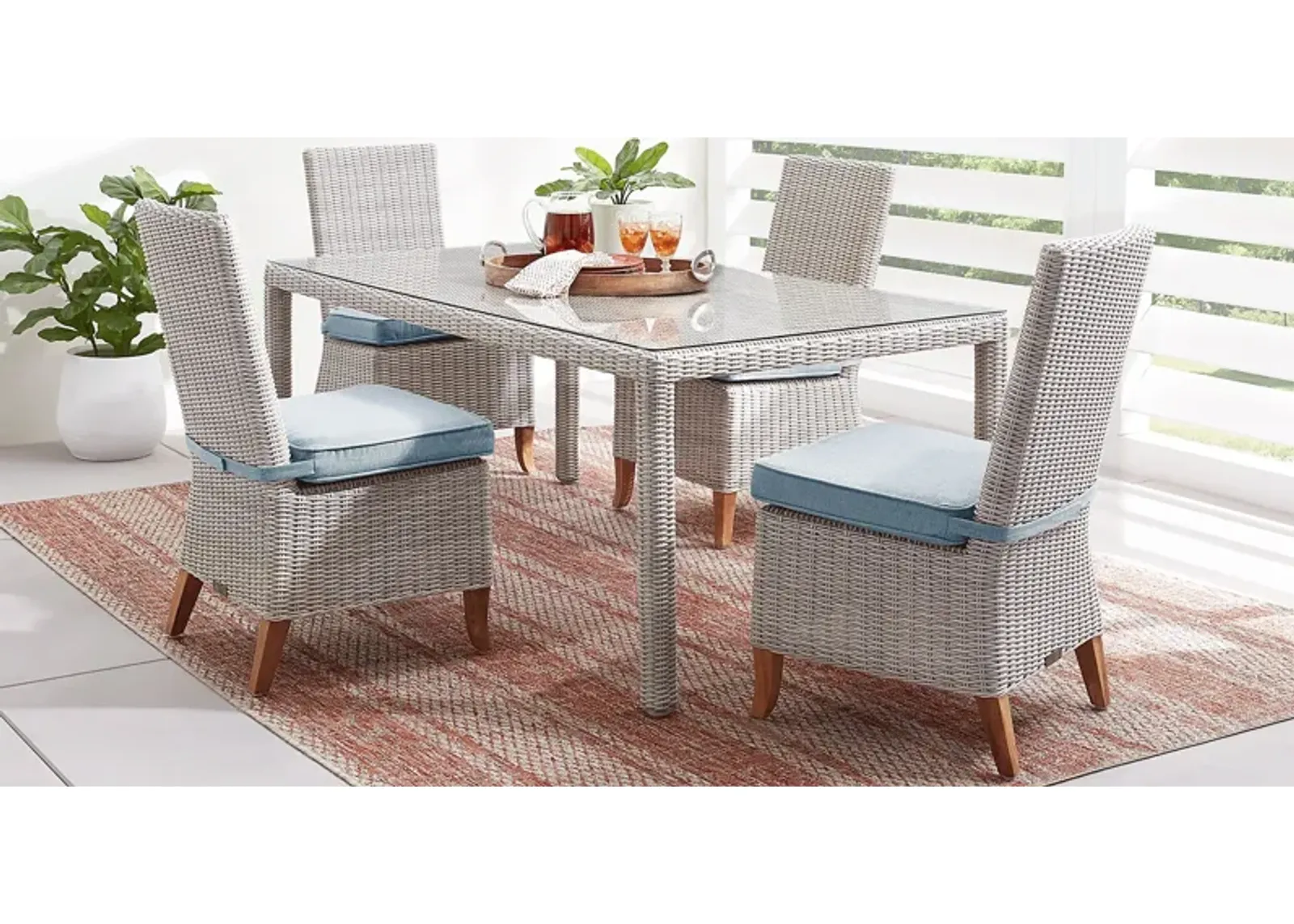 Patmos Gray 5 Pc Outdoor Dining Set with Steel Cushions