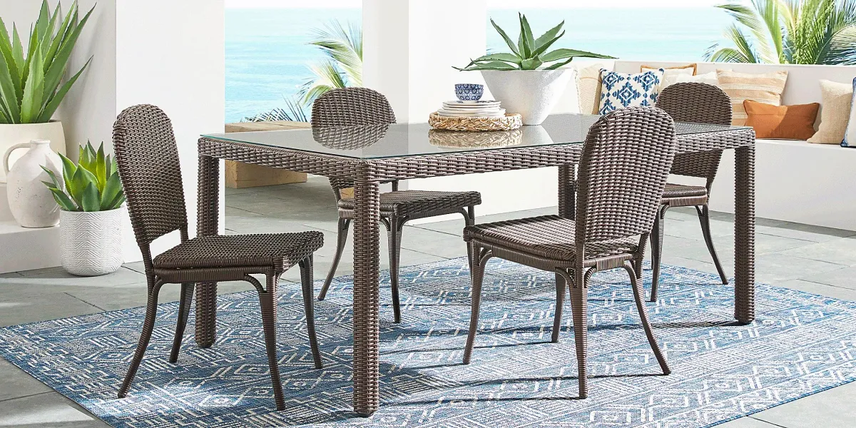 Patmos Brown 7 Pc 74 in. Rectangle Outdoor Dining Set