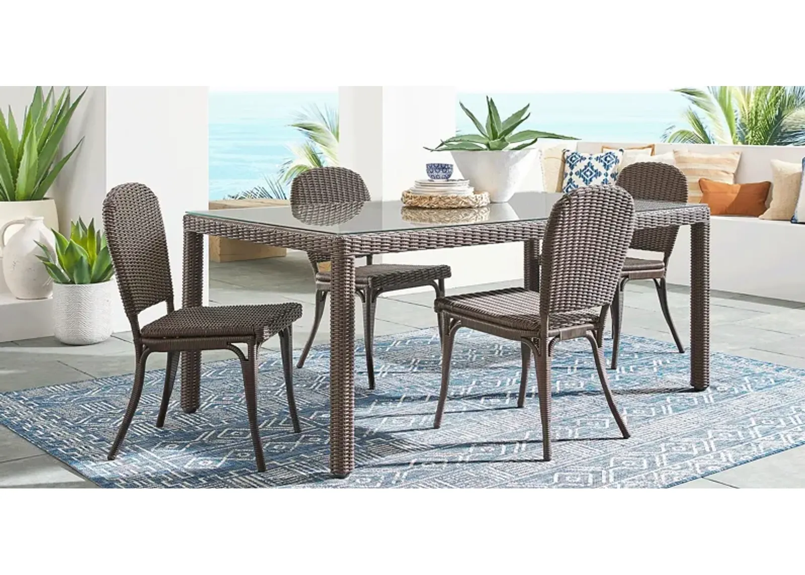 Patmos Brown 7 Pc 74 in. Rectangle Outdoor Dining Set