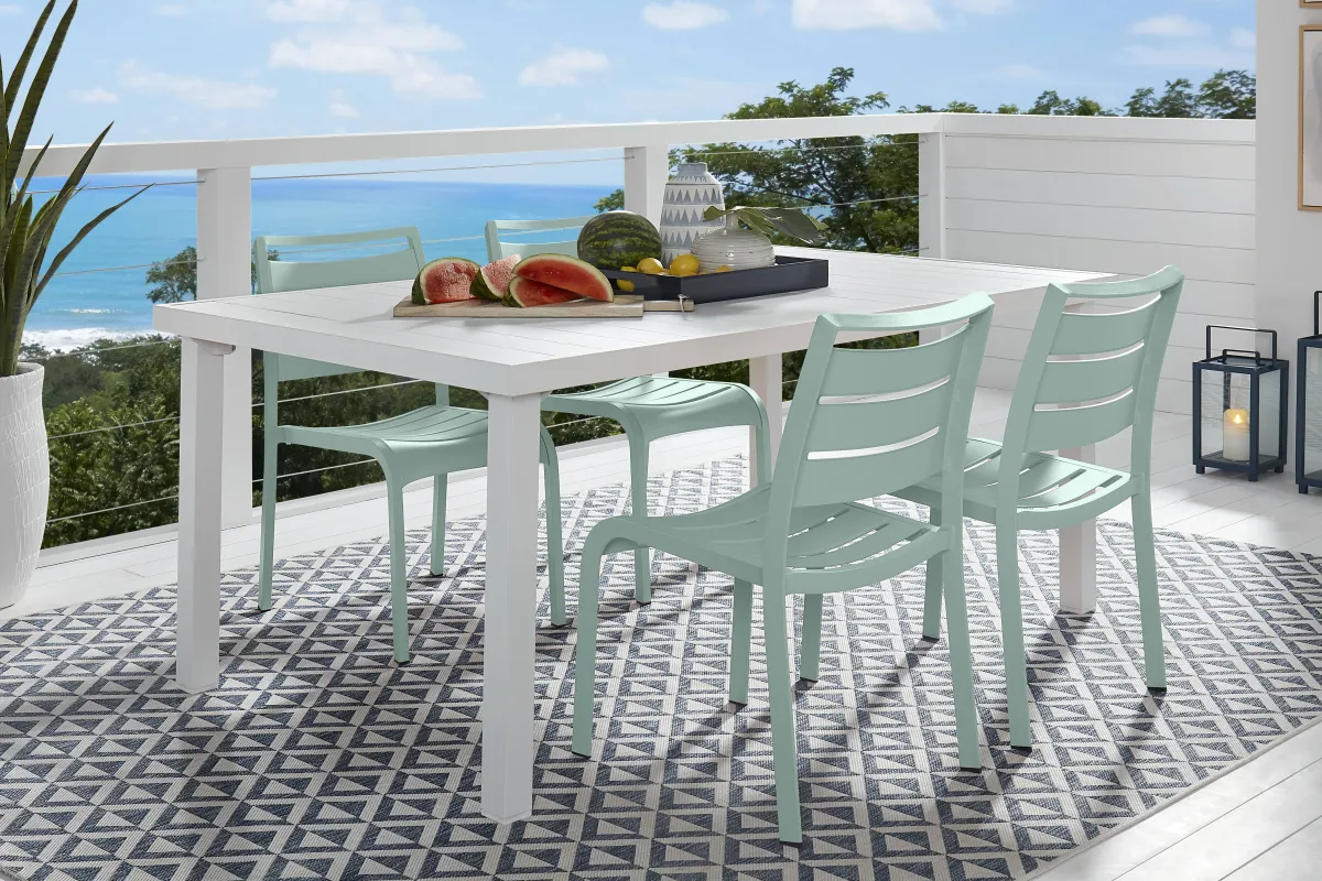 Park Walk White 5 Pc Rectangle Outdoor Dining Set with Surf Chairs