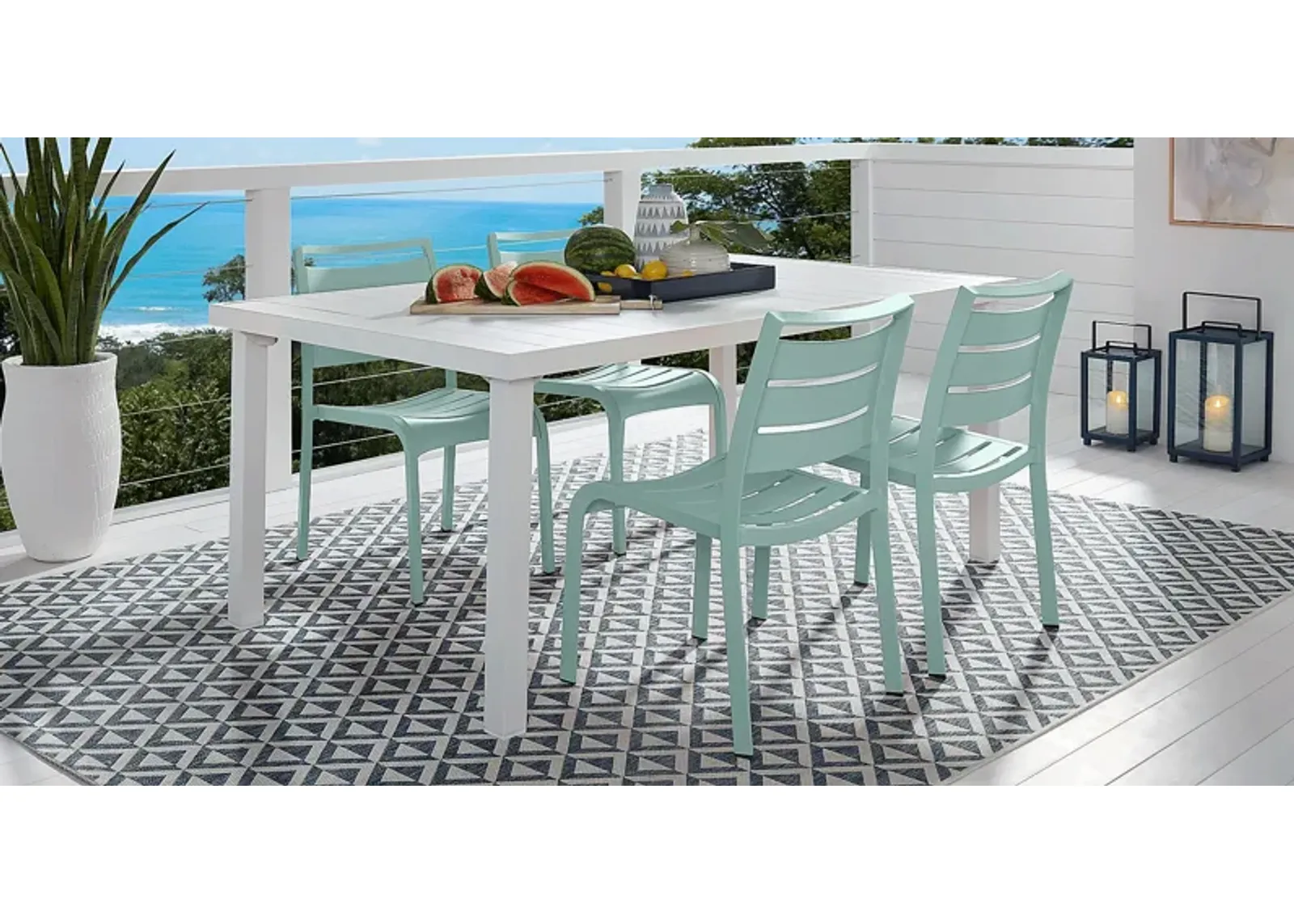 Park Walk White 5 Pc Rectangle Outdoor Dining Set with Surf Chairs