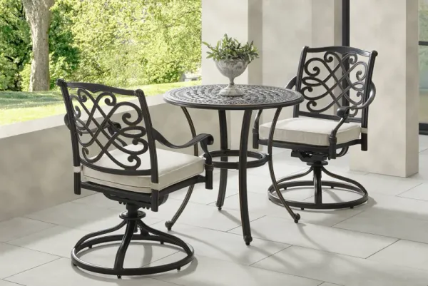 Carina Bronze 3 Pc 30 in. Round Outdoor Dining Set with Desert Cushions