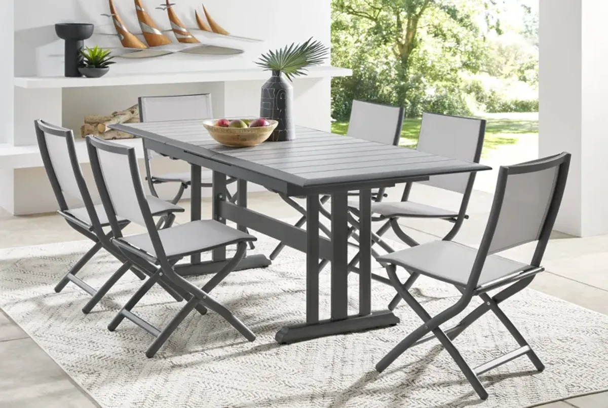 Kellen Charcoal 7 Pc Outdoor Extension Dining Set with Folding Chairs