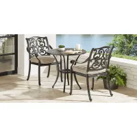 Lake Como Antique Bronze 3 Pc Round Outdoor Dining Set with Malt Cushions