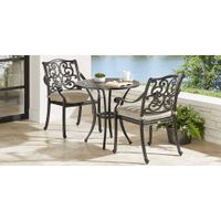 Lake Como 3 Pc Antique Bronze Round Outdoor Dining Set with Malt Cushions