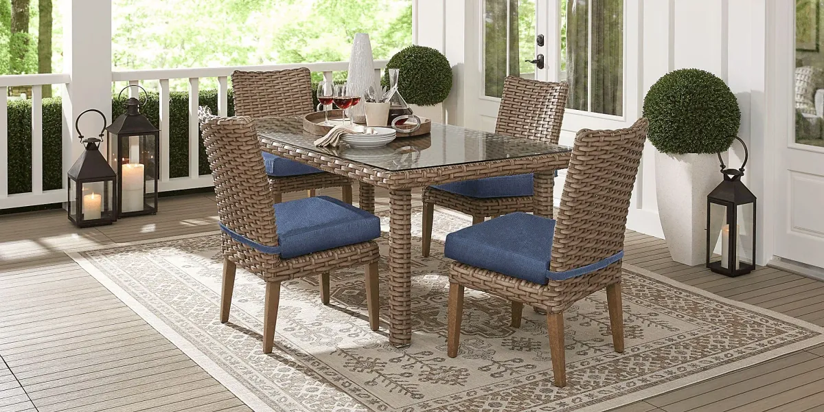 Siesta Key Driftwood 5 Pc 72 in. Rectangle Outdoor Dining Set with Indigo Cushions