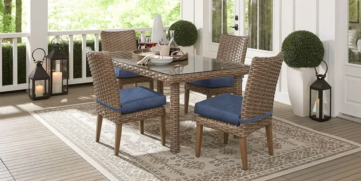 Siesta Key Driftwood 5 Pc 72 in. Rectangle Outdoor Dining Set with Indigo Cushions