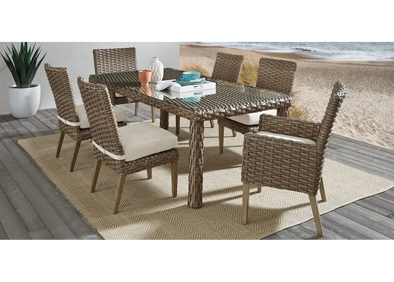 Siesta Key Driftwood 5 Pc 72 in. Rectangle Outdoor Dining Set with Linen Cushions