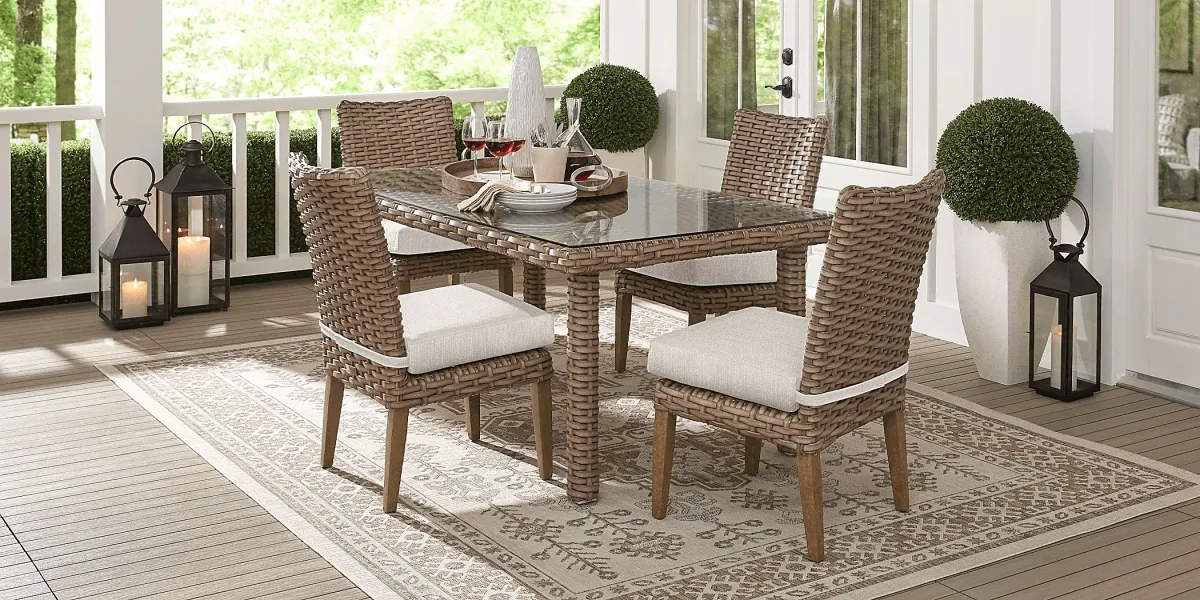 Siesta Key Driftwood 5 Pc 72 in. Rectangle Outdoor Dining Set with Twine Cushions