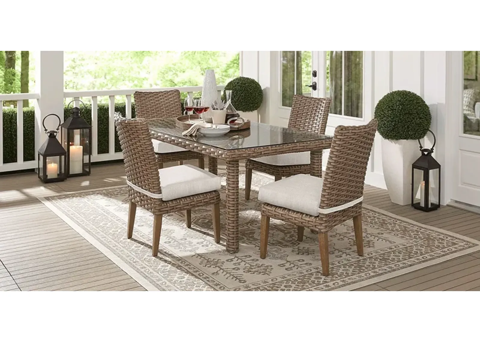 Siesta Key Driftwood 5 Pc 72 in. Rectangle Outdoor Dining Set with Twine Cushions