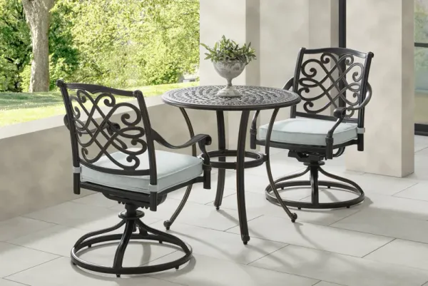 Carina Bronze 3 Pc 30 in. Round Outdoor Dining Set with Sky Cushions