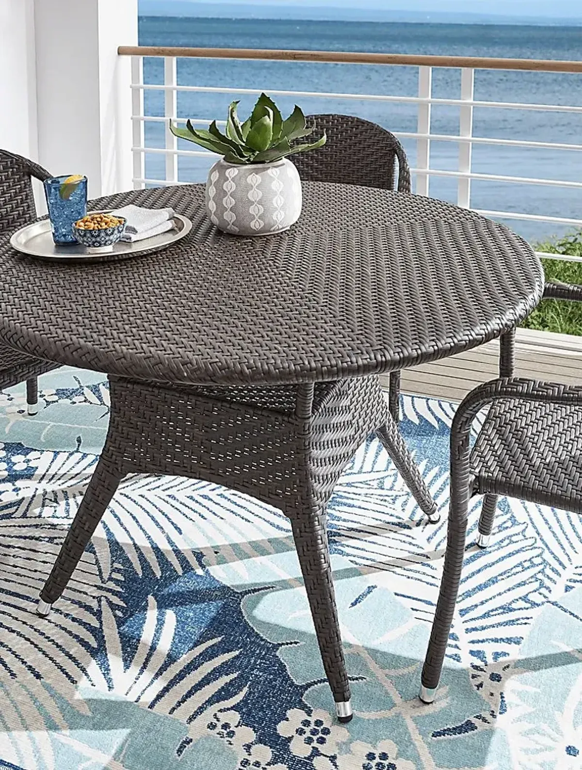 Bay Terrace Brown Wicker 48 in. Round Outdoor Dining Table