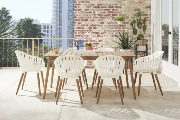 Nassau 7 Pc Rectangle Outdoor Dining Set with White Chairs