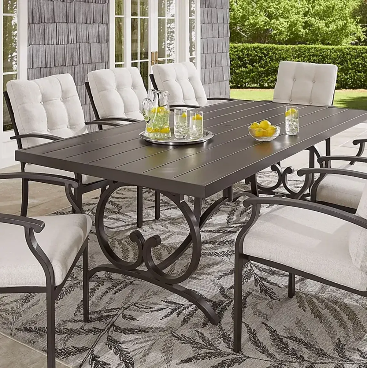 Lake Breeze Aged Bronze 5 Pc Outdoor 78 in. Oval Dining Set with Parchment Cushions