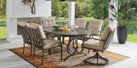 Lake Breeze Aged Bronze 5 Pc Outdoor 78 in. Oval Dining Set with Wren Cushions