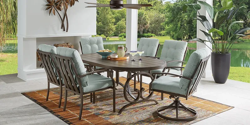 Lake Breeze Aged Bronze 5 Pc Outdoor 78 in. Oval Dining Set with Mist Cushions