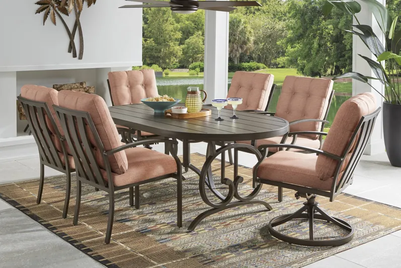 Lake Breeze Aged Bronze 5 Pc Oval Outdoor Dining Set with Terracotta Cushions