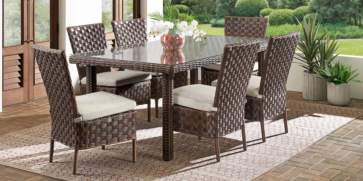 Mantra Brown 7 Pc Outdoor Dining Set with Ash Cushions