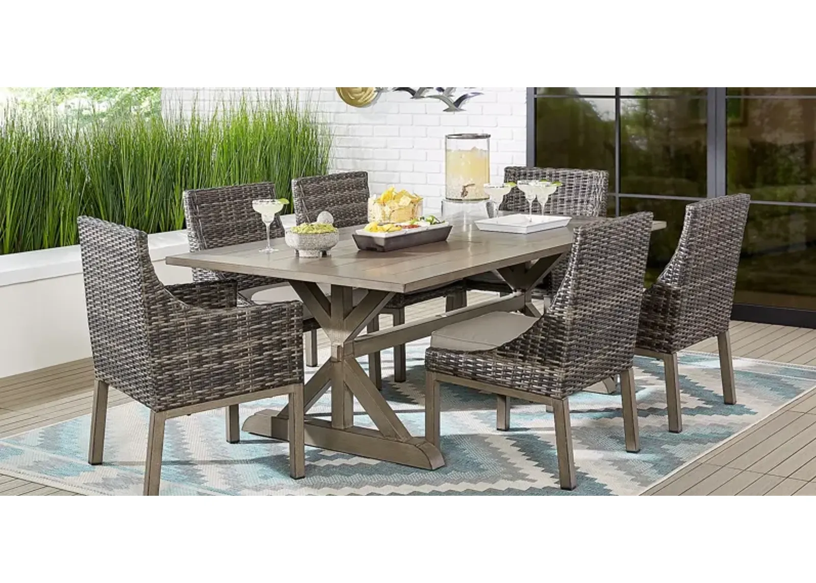 Montecello Gray 5 Pc 84 in. Rectangle Outdoor Dining Set with Silver Cushions