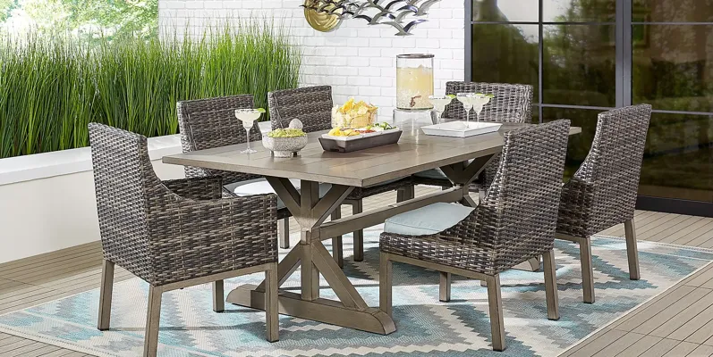 Montecello Gray 5 Pc 84 in. Rectangle Outdoor Dining Set with Mist Cushions
