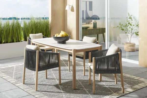 Koda Natural 5 Pc Outdoor Dining Set with Charcoal Arm Chairs