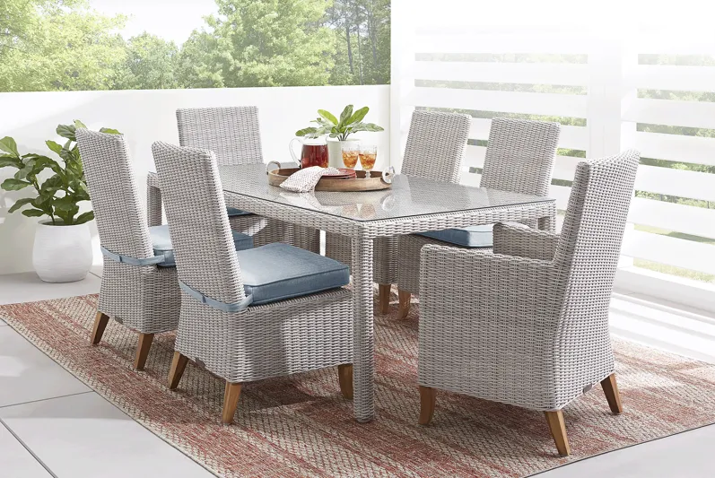 Patmos Gray 7 Pc 74 in. Rectangle Outdoor Dining Set with Steel Cushions