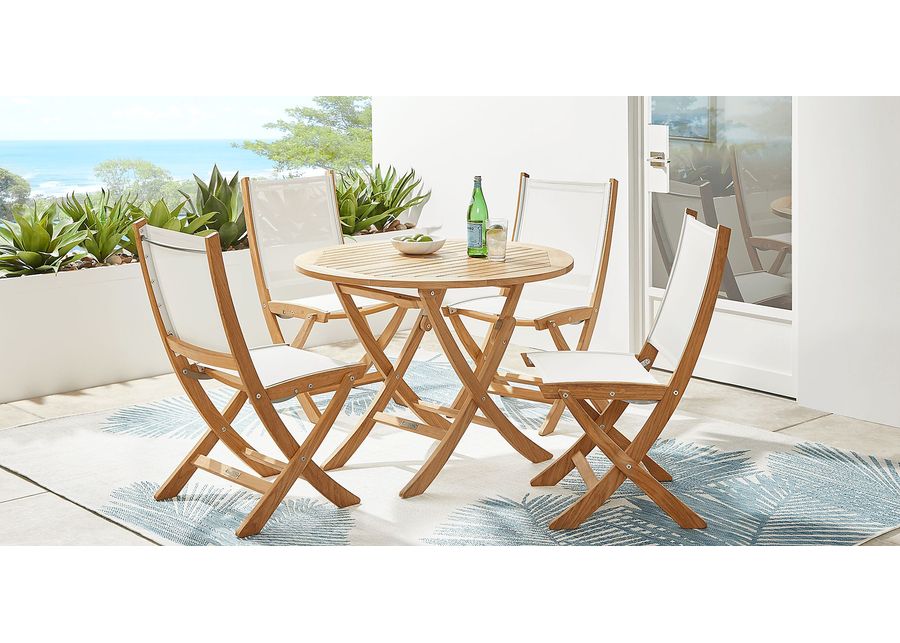 Nantucket Natural 5 Pc Outdoor Folding Dining Set with Sling Chairs