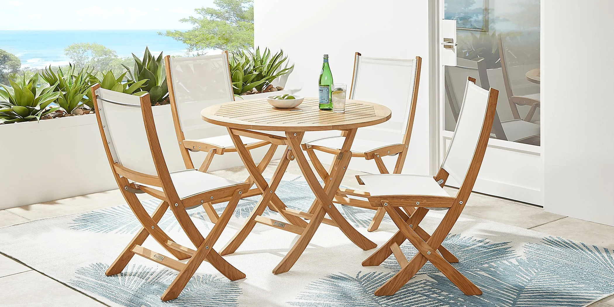 Nantucket Natural 5 Pc Outdoor Folding Dining Set with Sling Chairs