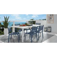 Park Walk White 7 Pc Rectangle Outdoor Dining Set with Navy Chairs
