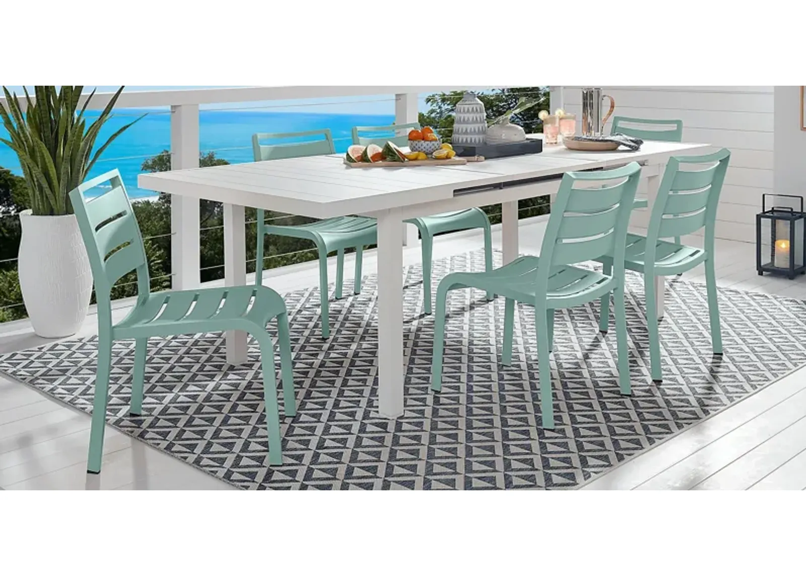 Park Walk White 7 Pc Rectangle Outdoor Dining Set with Surf Chairs