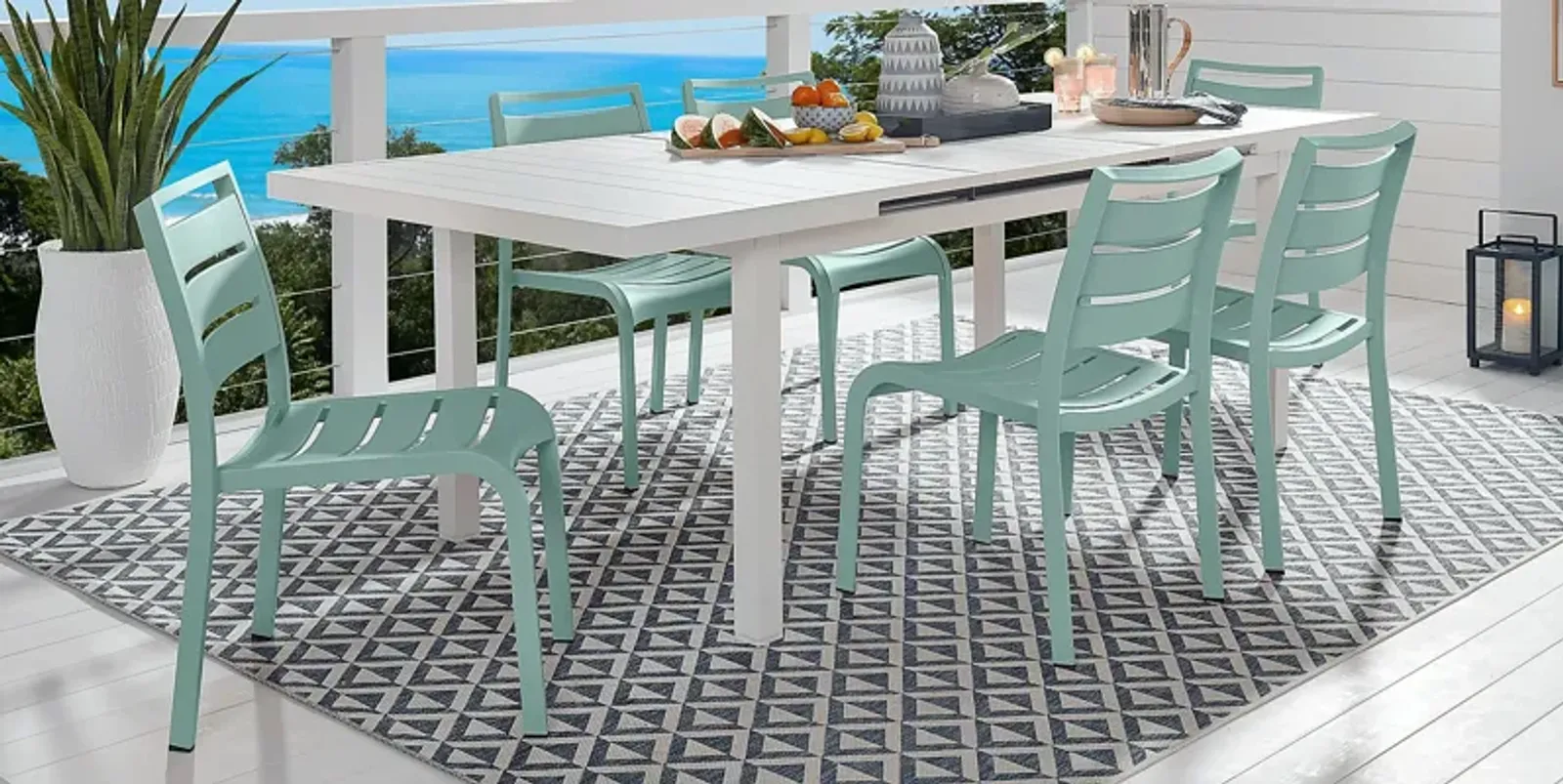 Park Walk White 7 Pc Rectangle Outdoor Dining Set with Surf Chairs