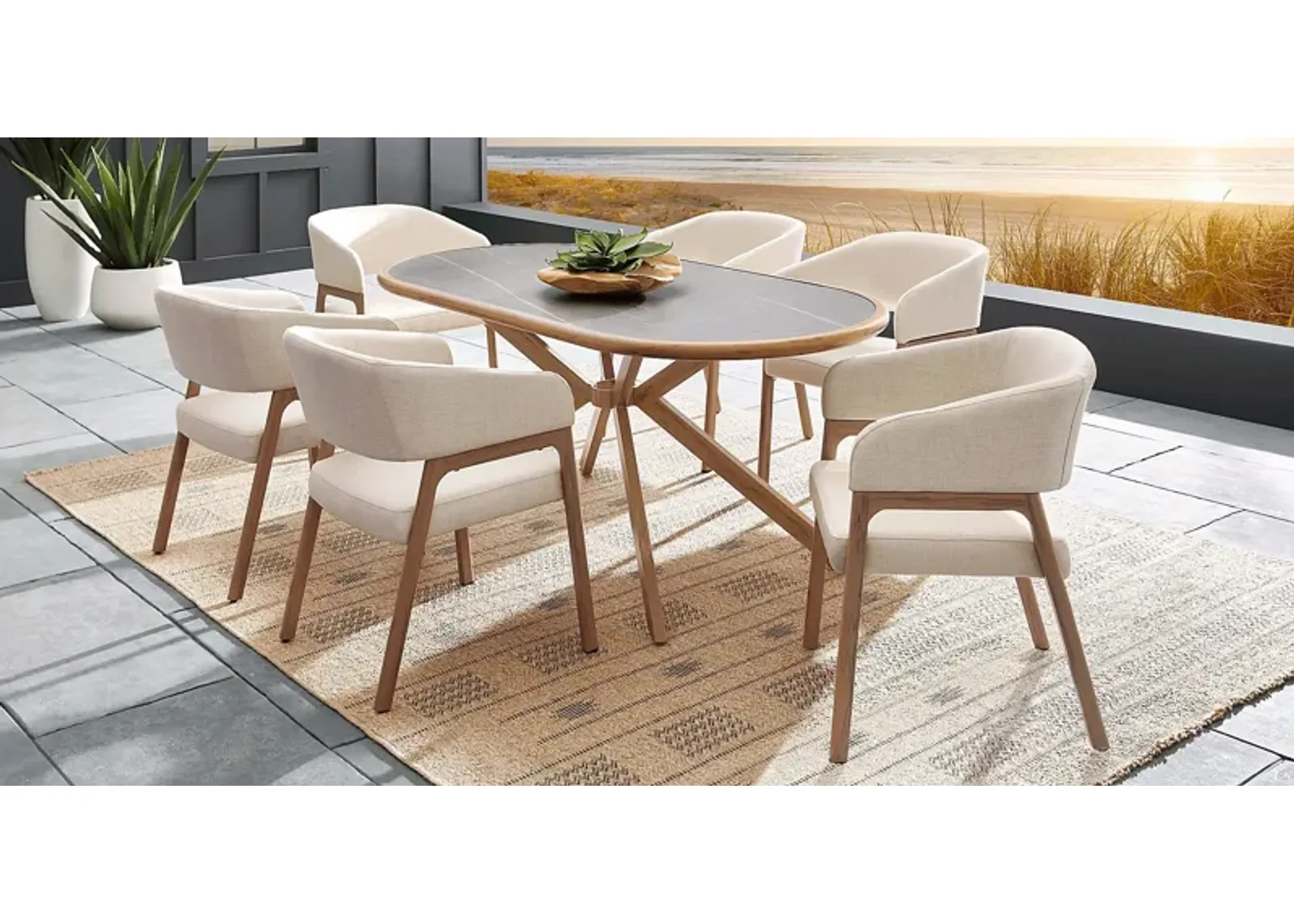 Logen Natural 7 Pc Oval Outdoor Dining Set