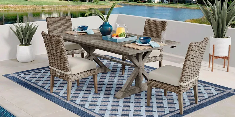 Siesta Key Gray 5 Pc Rectangle Outdoor Dining Set with Linen Cushions