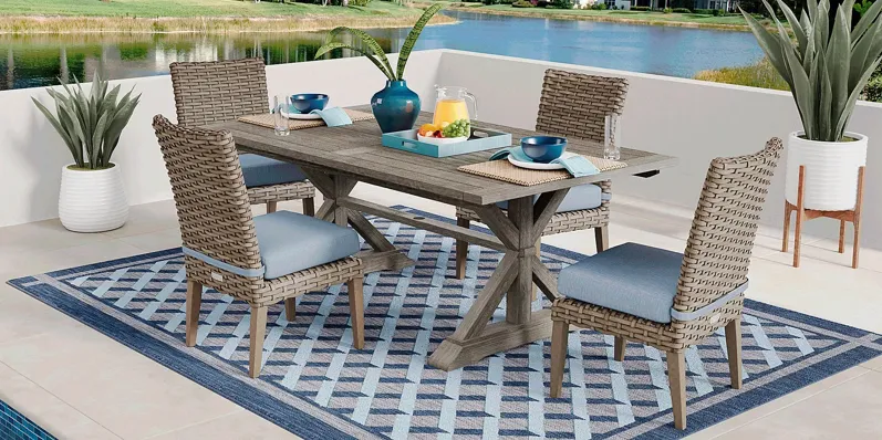 Siesta Key Gray 5 Pc Rectangle Outdoor Dining Set with Steel Cushions