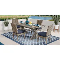 Siesta Key Gray 5 Pc Rectangle Outdoor Dining Set with Indigo Cushions